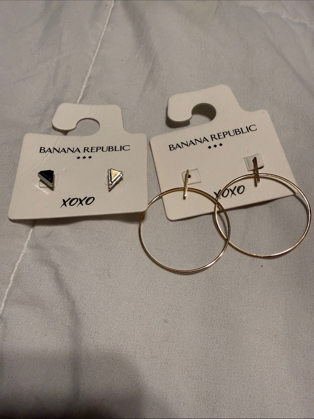 Banana Republic Gold Hoop Earrings with Black and Gold Triangle Studs
